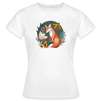 Renard aux fleurs et fruits tropicaux - T-shirt Femme - blanc - Devant - AI Model Female 172 dark (172cm)