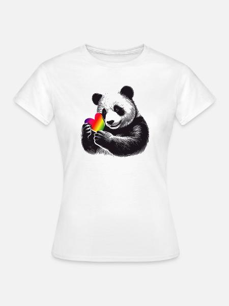 Liebevoller Panda mit Regenbogen-Herz - Frauen T-Shirt - Weiß