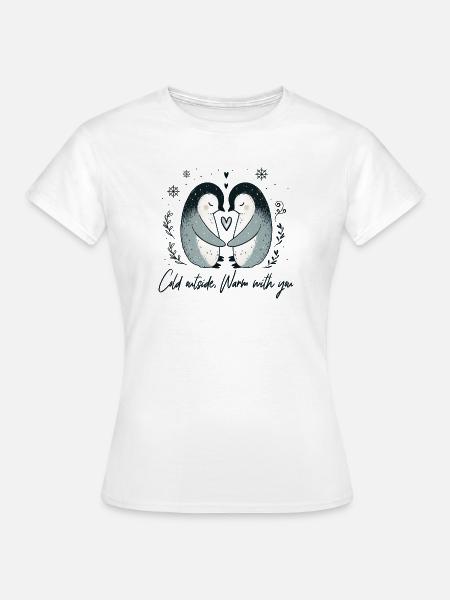 Zwei Pinguine in winterlicher Umarmung - Frauen T-Shirt - Weiß