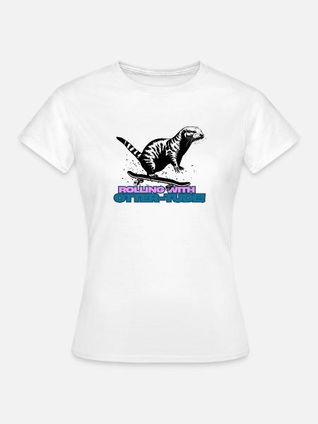 Rolling with otter-tude Skateboard Otter - Frauen T-Shirt - Weiß