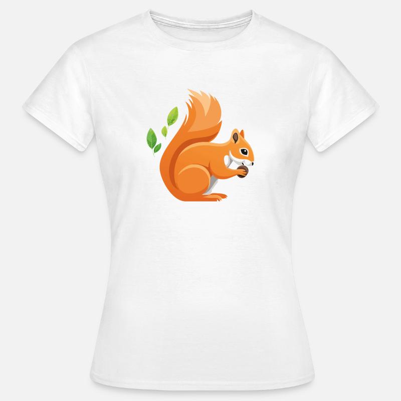 Verspielter Eichhörnchen-Print mit Blättern - Frauen T-Shirt - Weiß