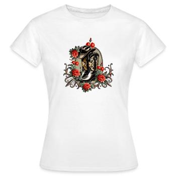 Cowboy Hearts : un poème de bottes et de fleurs. - T-shirt Femme - blanc - Devant - AI Model Female 172 dark (172cm)
