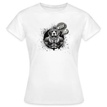 Mastiff tatoué avec des chaînes WOUF - T-shirt Femme - blanc - Devant - AI Model Female 172 dark (172cm)