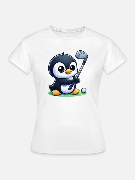 Süßer Pinguin Golfer Cartoon Lustig - Frauen T-Shirt - Weiß