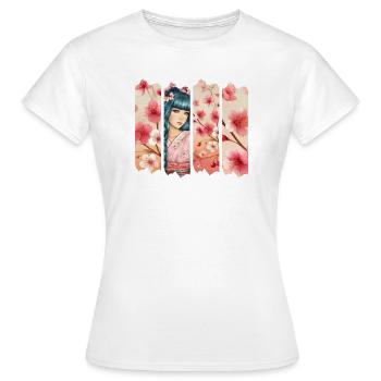 Kirschblüten Kimono Panel Portrait - Frauen T-Shirt - Weiß - Vorne - AI Model Female 172 dark (172cm)