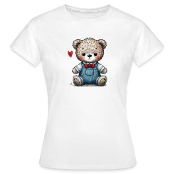 Vintage-Teddybär mit Latzhose - Frauen T-Shirt - Weiß - Vorne - AI Model Female 172 dark (172cm)