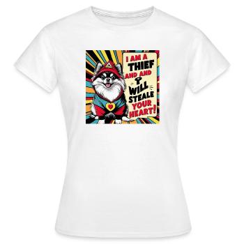 Chien de Poméranie « Je suis un voleur » - T-shirt Femme - blanc - Devant - AI Model Female 172 dark (172cm)