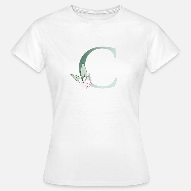 C Monogram, Floral, Customizable - Women's T-Shirt - white