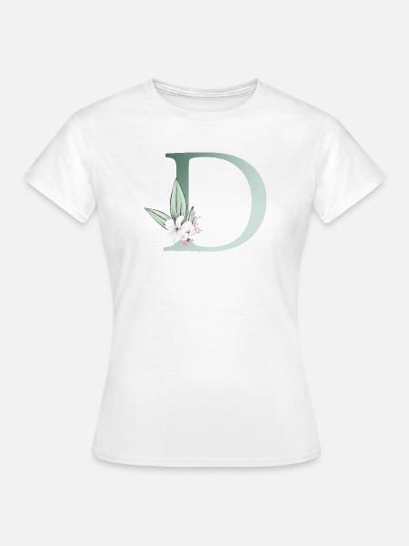 D Monogramm, Floral, personalisierbar - Frauen T-Shirt - Weiß