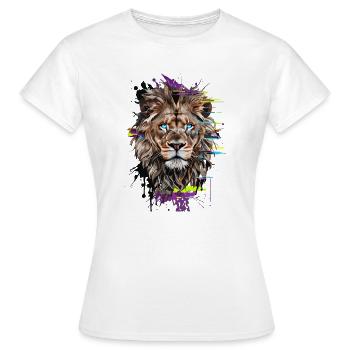 Chromatischer Löwe: Intensiver Blick in der digitalen Kunst - Frauen T-Shirt - Weiß - Vorne - AI Model Female 172 dark (172cm)