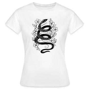 Schlange mit Kirschblüten im Frühling - Frauen T-Shirt - Weiß - Vorne - AI Model Female 172 dark (172cm)