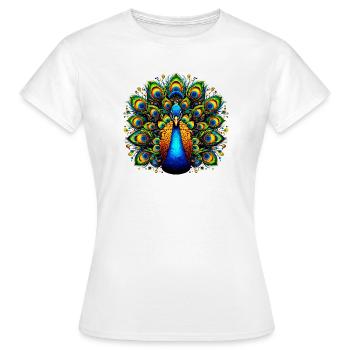 Pfau - Frauen T-Shirt - Weiß - Vorne - AI Model Female 172 dark (172cm)