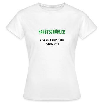 Haubtschühler – Creative Spelling - Women's T-Shirt - white - Front - AI Model Female 172 dark (172cm)