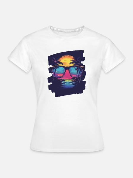 Sonnenbrille Sommer Palmen - Frauen T-Shirt - Weiß