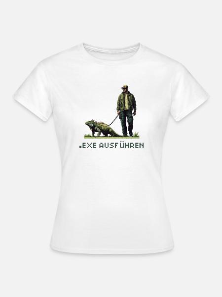 EXE AUSFÜHREN Lustiges Nerd IT Pixel Echse Design - Frauen T-Shirt - Weiß