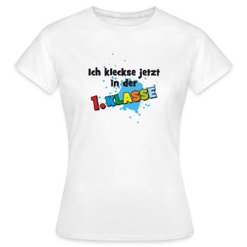 I'm now in 1st grade - blobs of paint - Women's T-Shirt - white - Front - AI Model Female 172 dark (172cm)