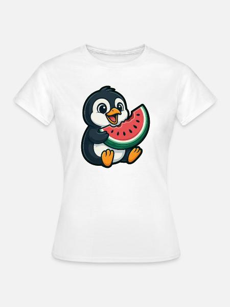 Pinguin mit Wassermelone Sommerfrucht - Frauen T-Shirt - Weiß