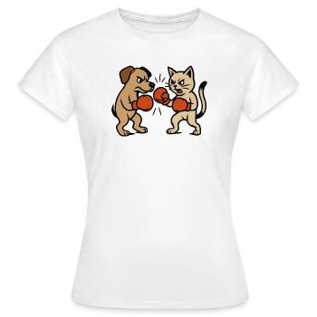 Haustier Kampf Katze Hund Boxen Boxkampf Duell - Frauen T-Shirt - Weiß - Vorne - AI Model Female 172 dark (172cm)