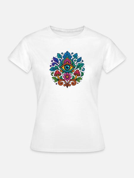 Mystic Vision – Farbenfrohes Allsehendes Auge - Frauen T-Shirt - Weiß