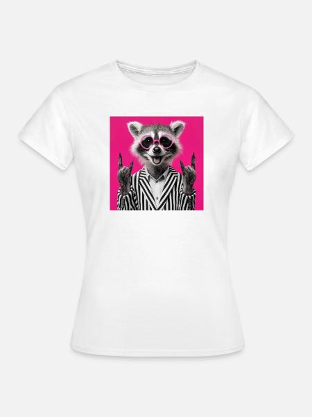 Waschbär mit Doppel Rock Handgeste - Frauen T-Shirt - Weiß