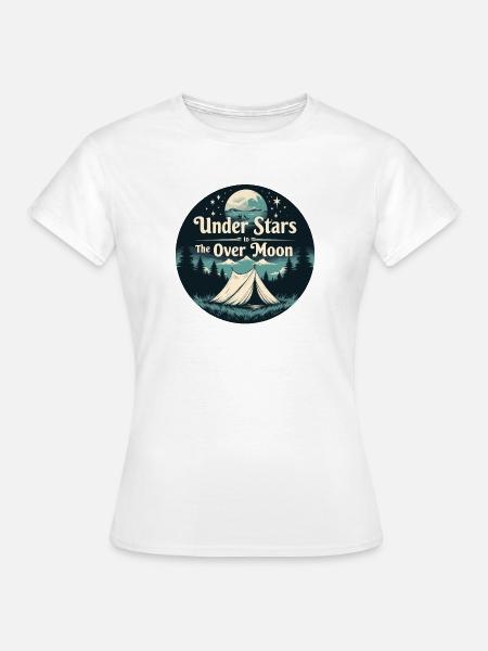 Campingszene unter Sternen - Mond - Frauen T-Shirt - Weiß