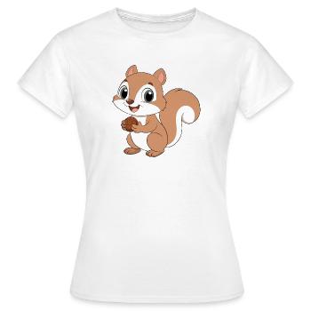 Baby Cartoon Eichhörnchen hält eine Haselnuss (v02) - Frauen T-Shirt - Weiß - Vorne - AI Model Female 172 dark (172cm)