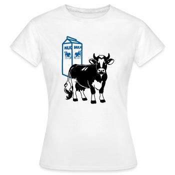 Milchkuh mit Milchkarton Hintergrund - Frauen T-Shirt - Weiß - Vorne - AI Model Female 172 dark (172cm)