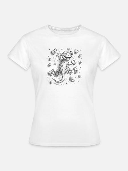 Bouldern Gecko Echse Klettern Zeichnung Geschenk - Frauen T-Shirt - Weiß