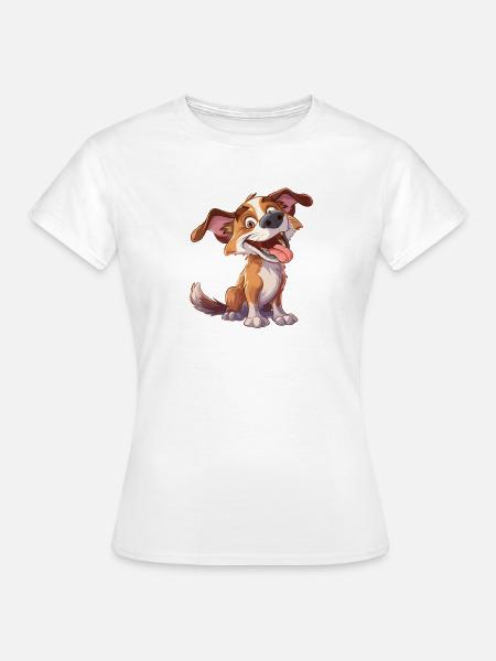 Fröhlicher Cartoon Hund - Frauen T-Shirt - Weiß
