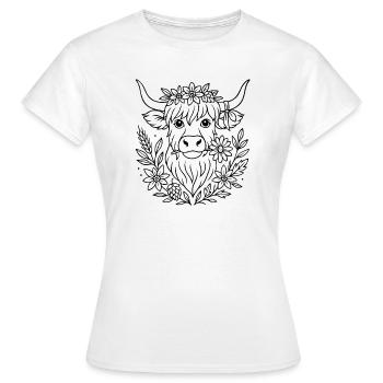 Highland Cow with Flowers - Volksfest Design - Women's T-Shirt - white - Front - AI Model Female 172 dark (172cm)