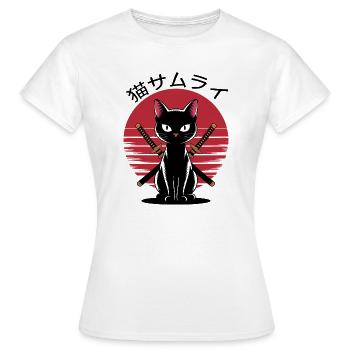 Samurai Ninja Schwarze Katze Japanisch Vintage Sonnenuntergang - Frauen T-Shirt - Weiß - Vorne - AI Model Female 172 dark (172cm)