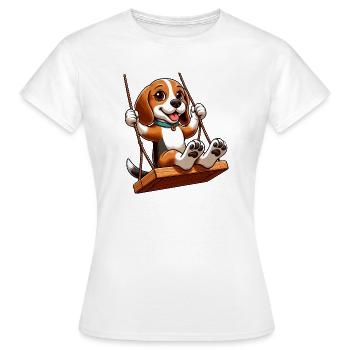 Beagle joyeux sur balançoire chien de terrain de jeu - T-shirt Femme - blanc - Devant - AI Model Female 172 dark (172cm)