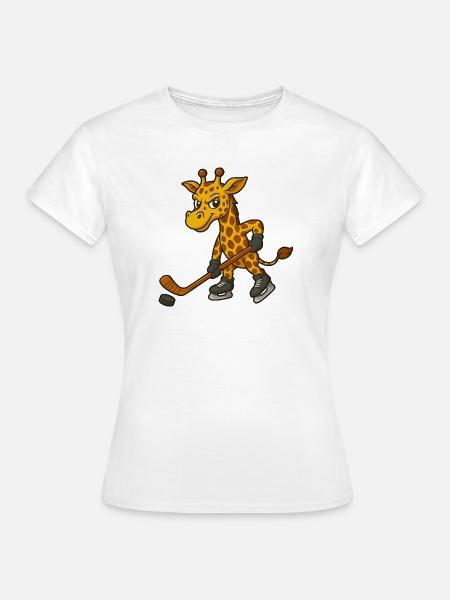 Giraffe spielt Hockey Eishockey Mann Sportlermut - Frauen T-Shirt - Weiß