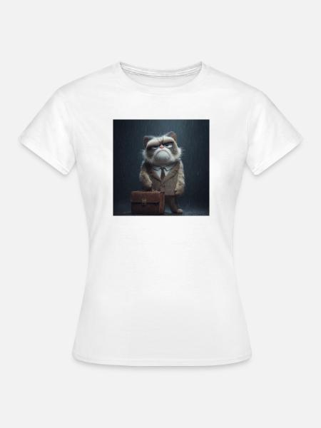 Bürokatze im Regen - Frauen T-Shirt - Weiß