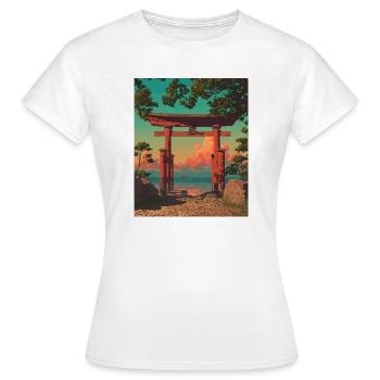 Torii Tor bei Sonnenuntergang am Ufer - Frauen T-Shirt - Weiß - Vorne - AI Model Female 172 dark (172cm)