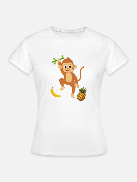 Verspielter Affe mit tropischen Früchten - Frauen T-Shirt - Weiß