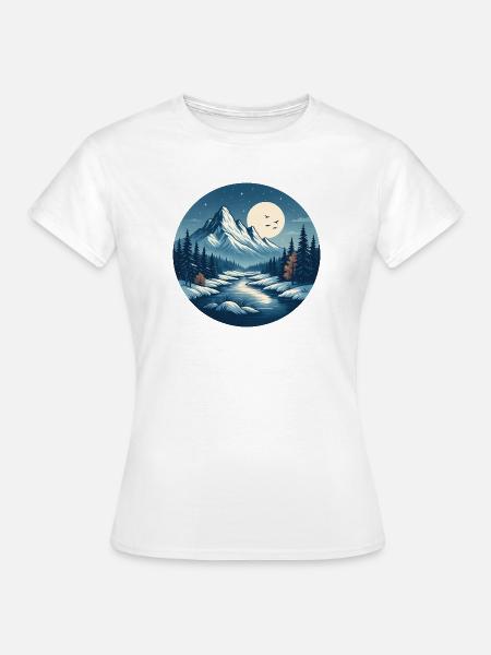 Bergige Nachtlandschaft mit Fluss - Frauen T-Shirt - Weiß