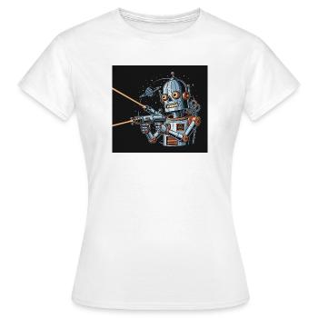 Retro Sci-Fi Roboter mit Laserwaffe - Frauen T-Shirt - Weiß - Vorne - AI Model Female 172 dark (172cm)