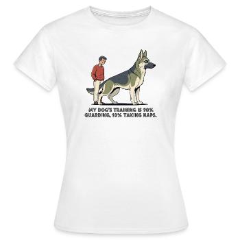 L’éducation de mon chien : 90 % de garde, 10 %... - T-shirt Femme - blanc - Devant - AI Model Female 172 dark (172cm)