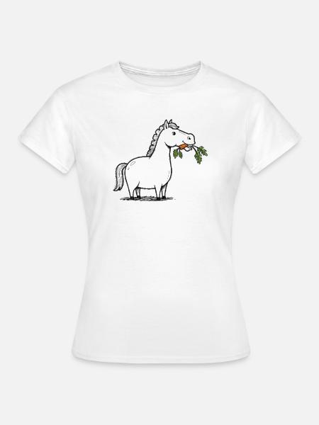 Karikatur Pferd mit Karotte - Frauen T-Shirt - Weiß