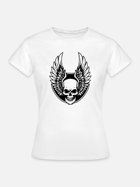 Todeskralle mit Engelsflügeln - Frauen T-Shirt - Weiß