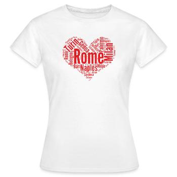 Italian cities typography heart-shaped layout map  - Women's T-Shirt - white - Front - AI Model Female 172 dark (172cm)