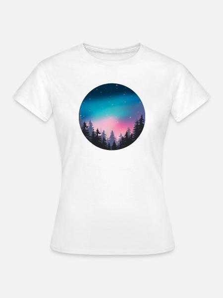 Nachthimmel, Aurora, Waldlandschaft - Frauen T-Shirt - Weiß
