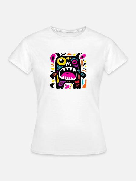 Buntes, ausdrucksstarkes Monster-Design - Frauen T-Shirt - Weiß