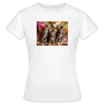 Aimée trio de chatons tachetés en fleurs - T-shirt Femme - blanc - Devant - AI Model Female 172 dark (172cm)