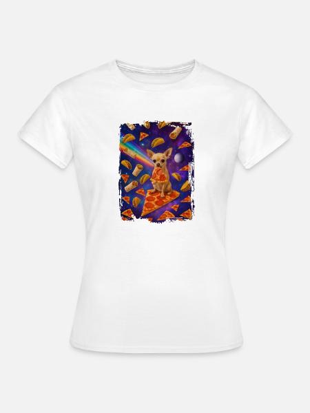 Weltraummampf mit Hund und Pizza - Frauen T-Shirt - Weiß