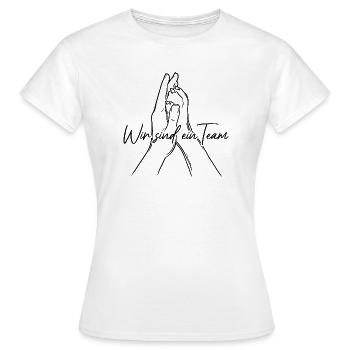 Hand + Hundepfote - High Five - Wir sind ein Team - Frauen T-Shirt - Weiß - Vorne - AI Model Female 172 dark (172cm)