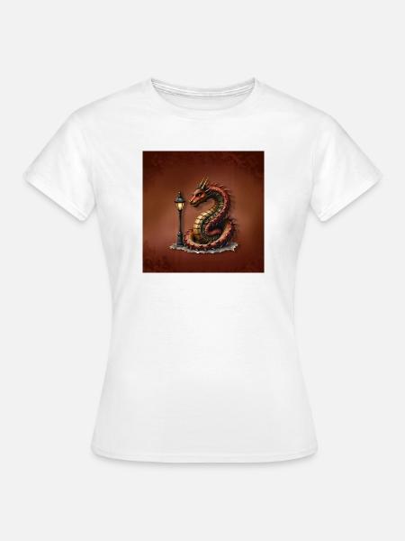 Steampunk-Drache mit Laternenpfahl - Frauen T-Shirt - Weiß