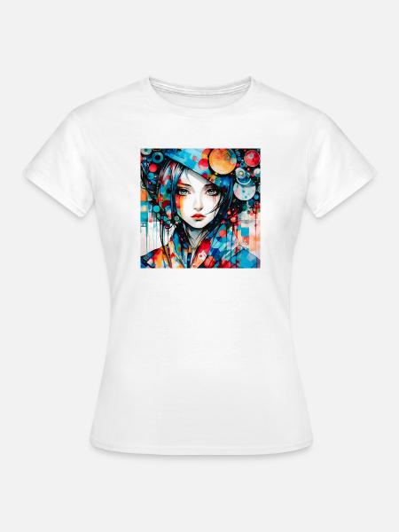 Buntes digitales abstraktes Mädchenporträt - Frauen T-Shirt - Weiß