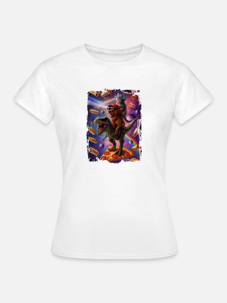 Futuristische Tierabenteuer Aztec Pizza - Frauen T-Shirt - Weiß